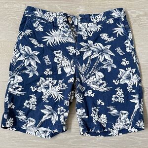 Polo by Ralph Lauren Navy Tropical aloha flat front Chino Shorts size 33